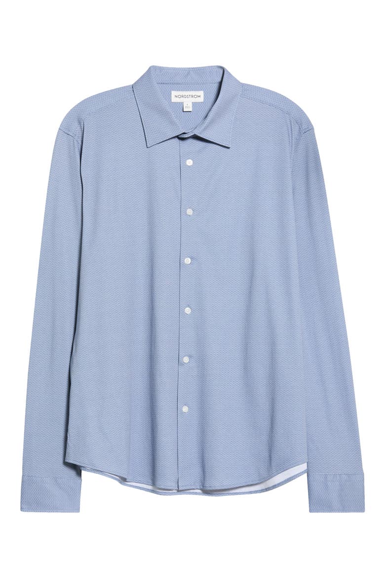 Tiller Patterned Cotton Button-Up Shirt, Main, color, BLUE MICRO FLORAL