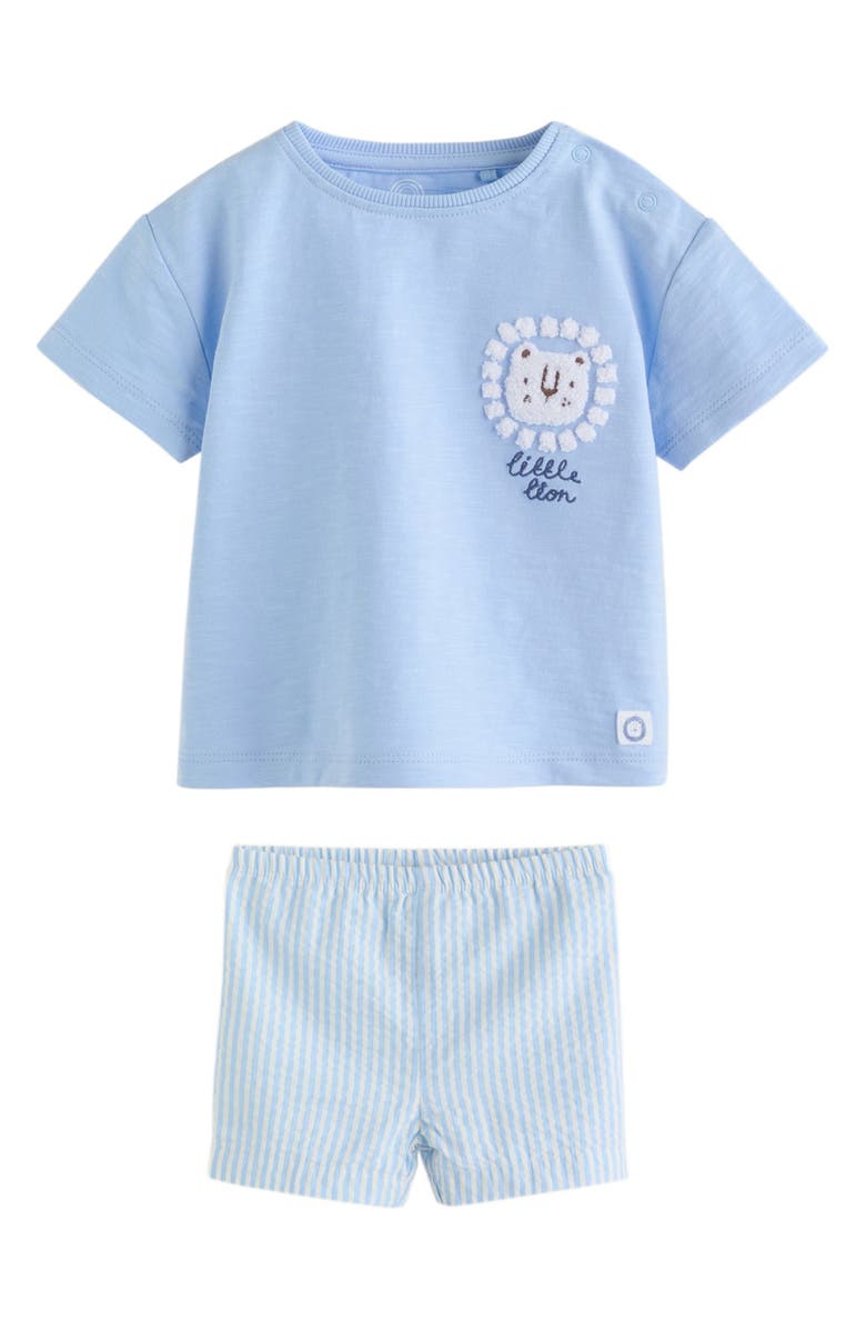 NEXT Little Lion Cotton T-Shirt & Seersucker Shorts Set, Main, color, Blue