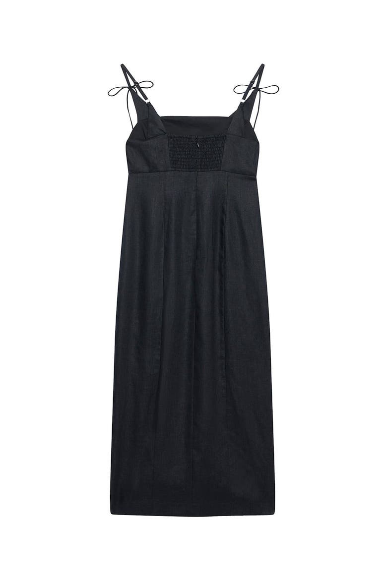 Linen Bow Detail Midi Dress, Alternate, color, Black