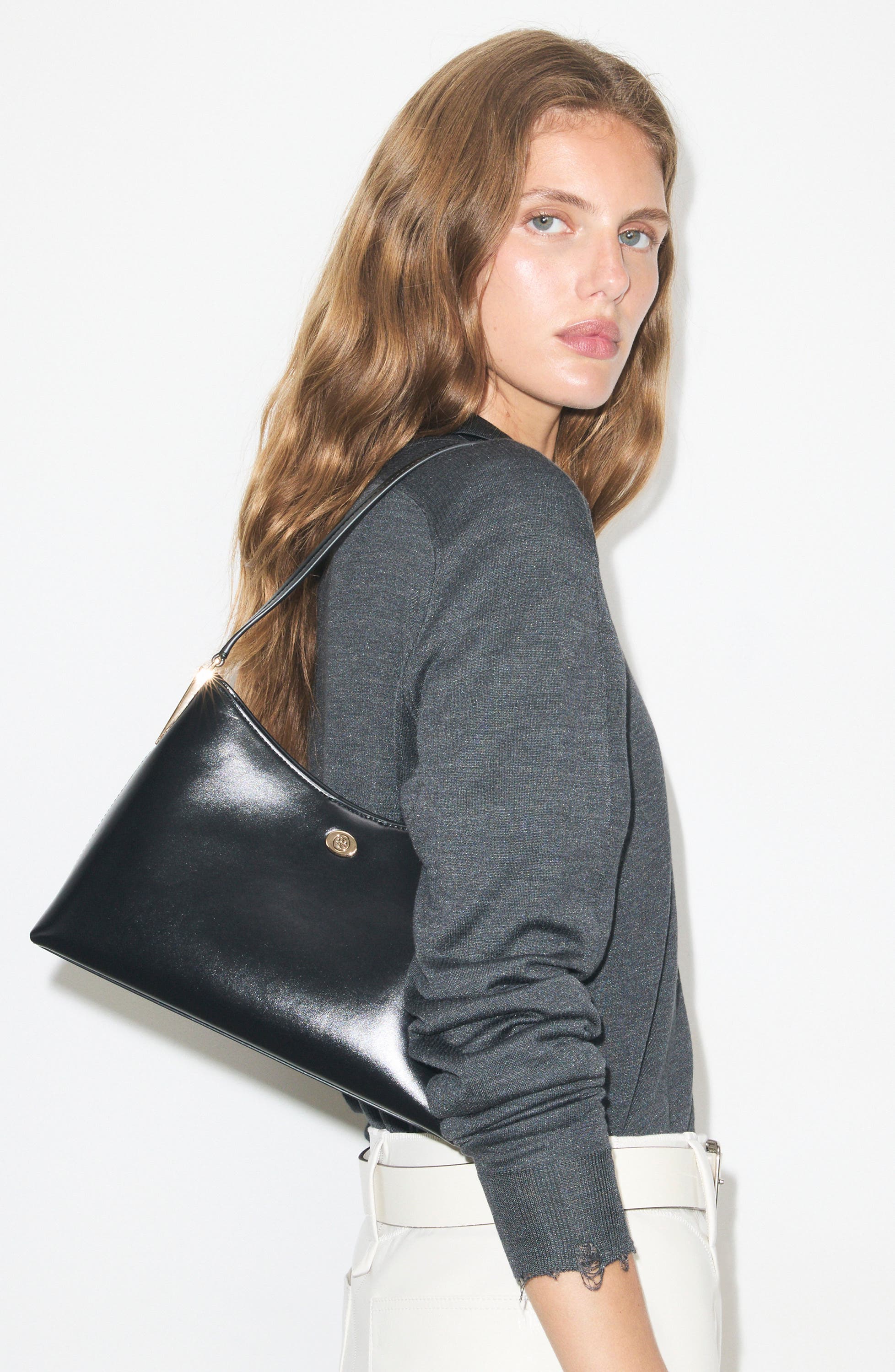 Small Robinson Leather Shoulder Bag, Alternate, color, BLACK