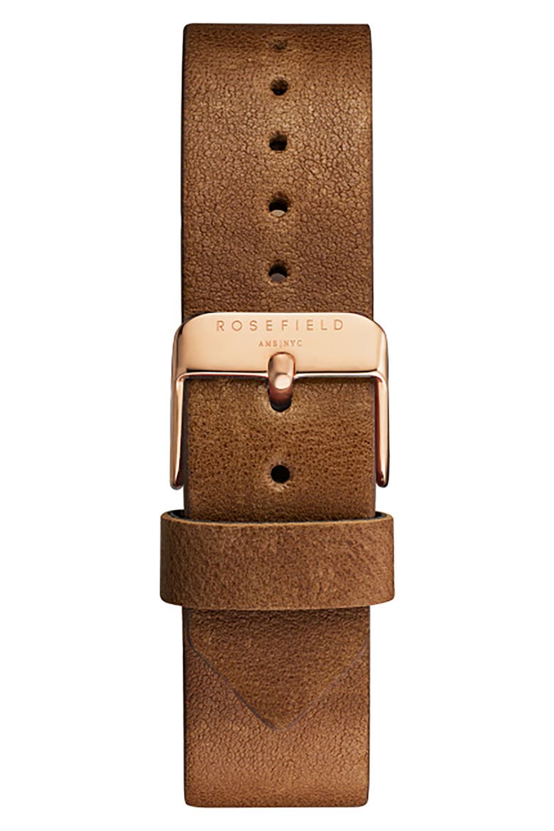 Tribeca Leather Strap Watch, 33mm, Alternate, color, BROWN/ WHITE/ ROSE GOLD