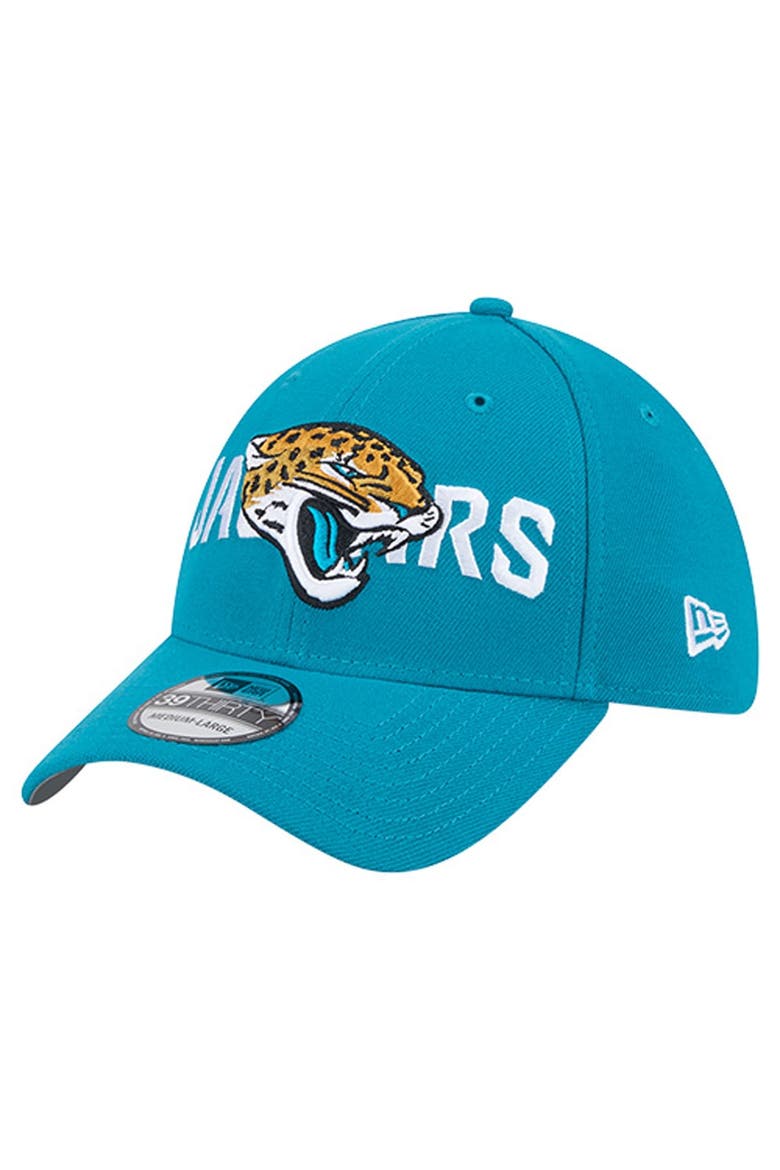 Men's New Era Teal Jacksonville Jaguars Overlap Logo 39THIRTY Stretch Fit Hat, Alternate, color, Teal