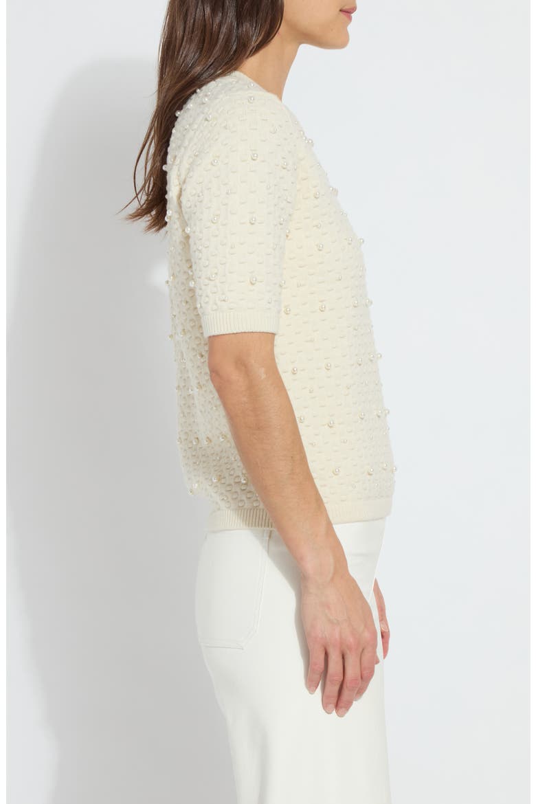 Valentina Imitation Pearl Short Sleeve Sweater, Alternate, color, ICING