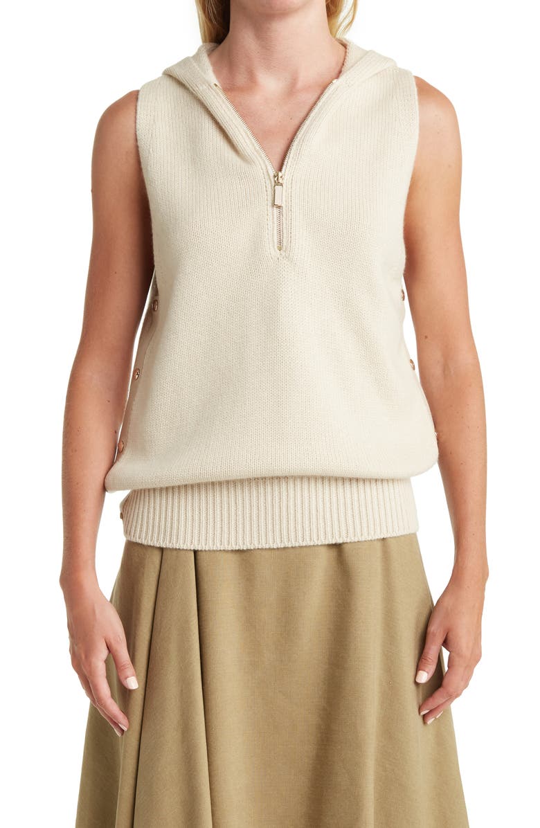 FERRAGAMO Side Snap Button Knit Cashmere Blend Hooded Vest, Main, color,
