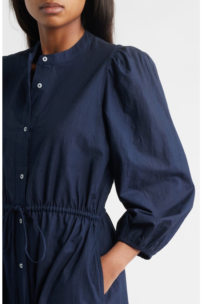 Tie Waist Long Sleeve Cotton Midi Dress, Alternate, color, NAVY
