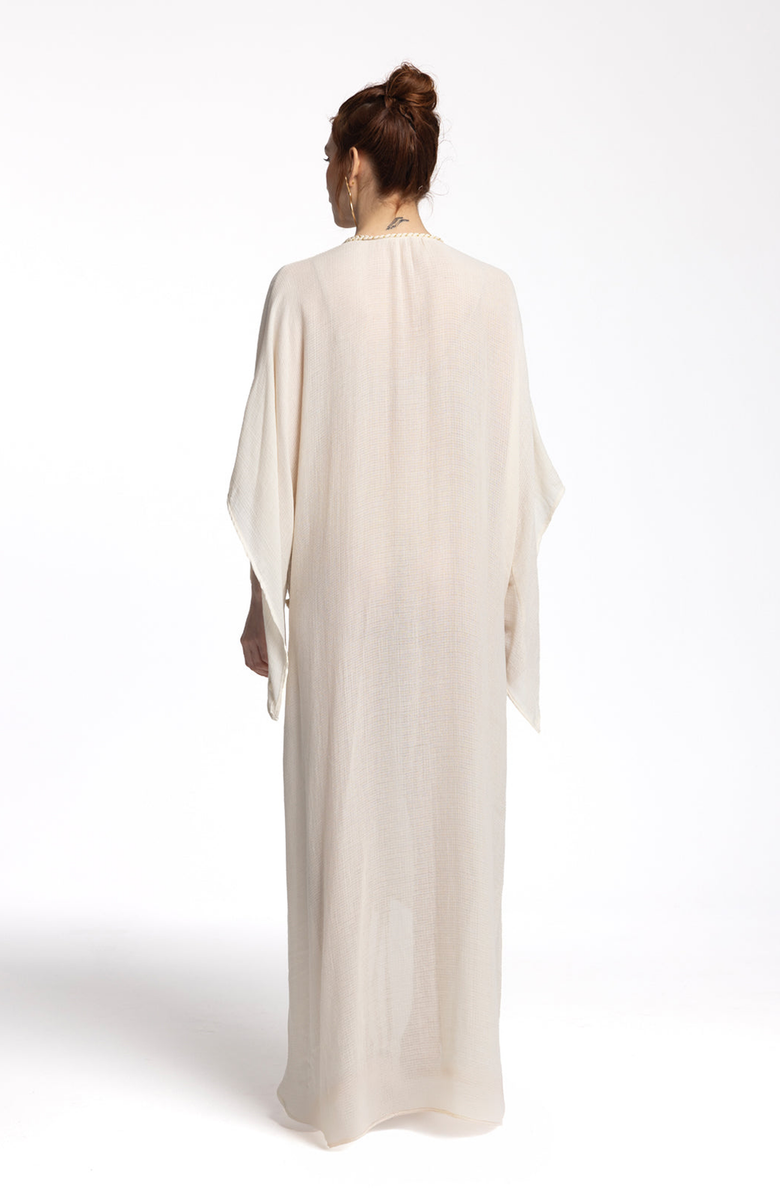 Monlicia Leora 100% Cotton with Gold Braided Details Maxi Kimono, Alternate, color, Ivory