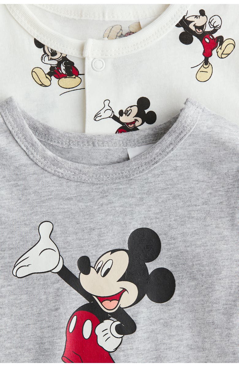 H&M 2-pack Printed Cotton Sleepsuits, Alternate, color, Light Gray/Mickey Mouse