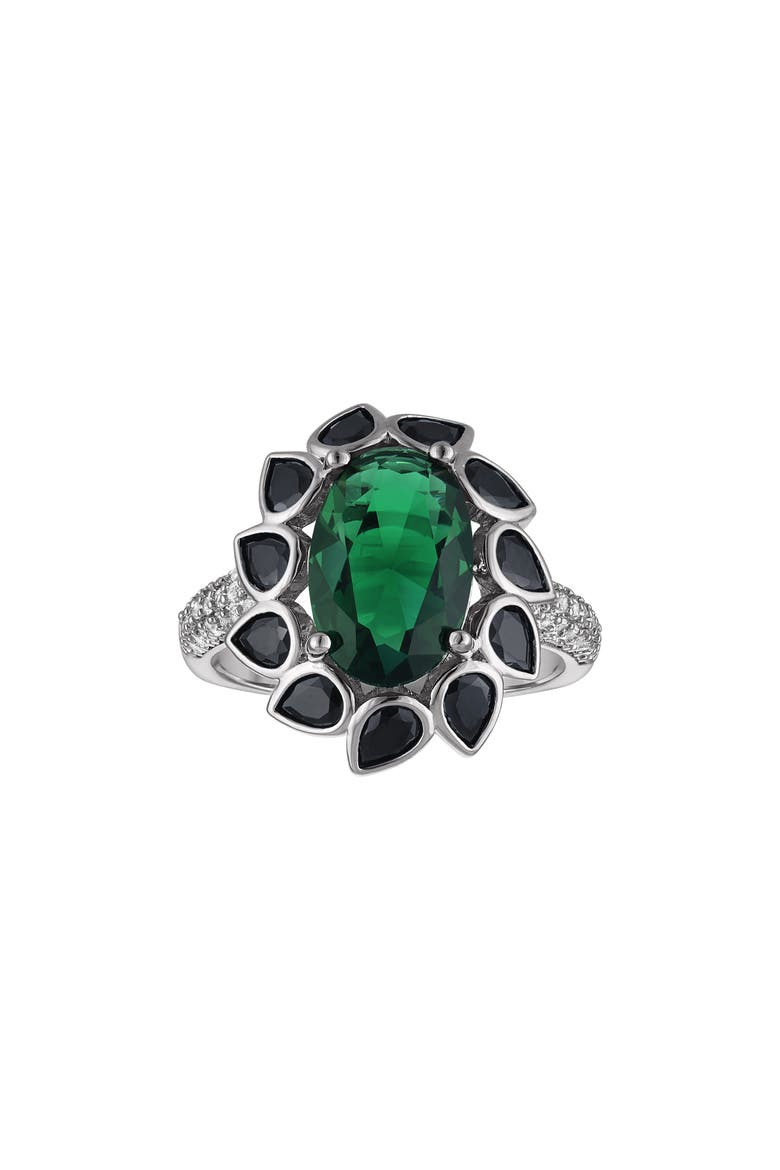 Emerald and Black Spinel Statement Ring, Main, color, SILVERTONE/ EMERALD
