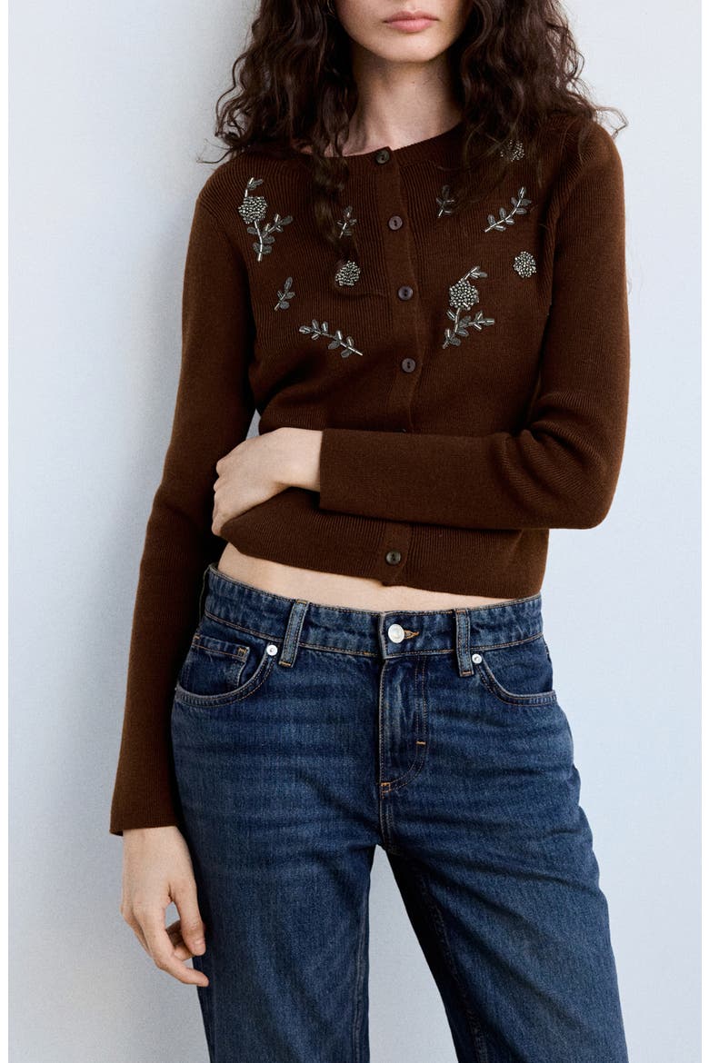 Florcita Beaded Embroidered Cardigan, Main, color, BROWN