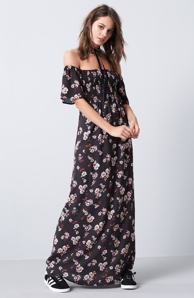 Socialite Smocked Off the Shoulder Maxi Dress, Alternate, color,