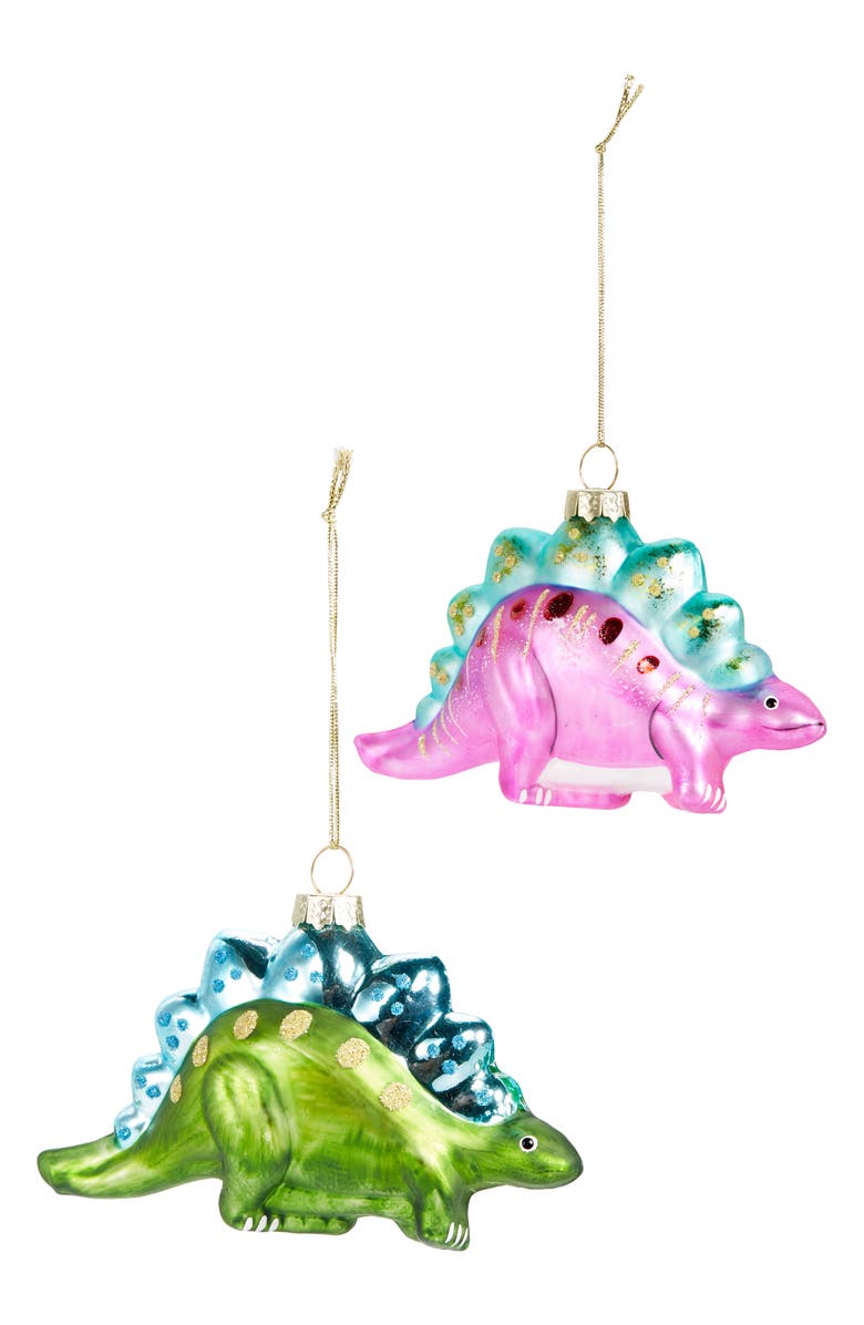 Silver Tree Set of 2 Glass Dinosaur Ornaments, Main, color, 