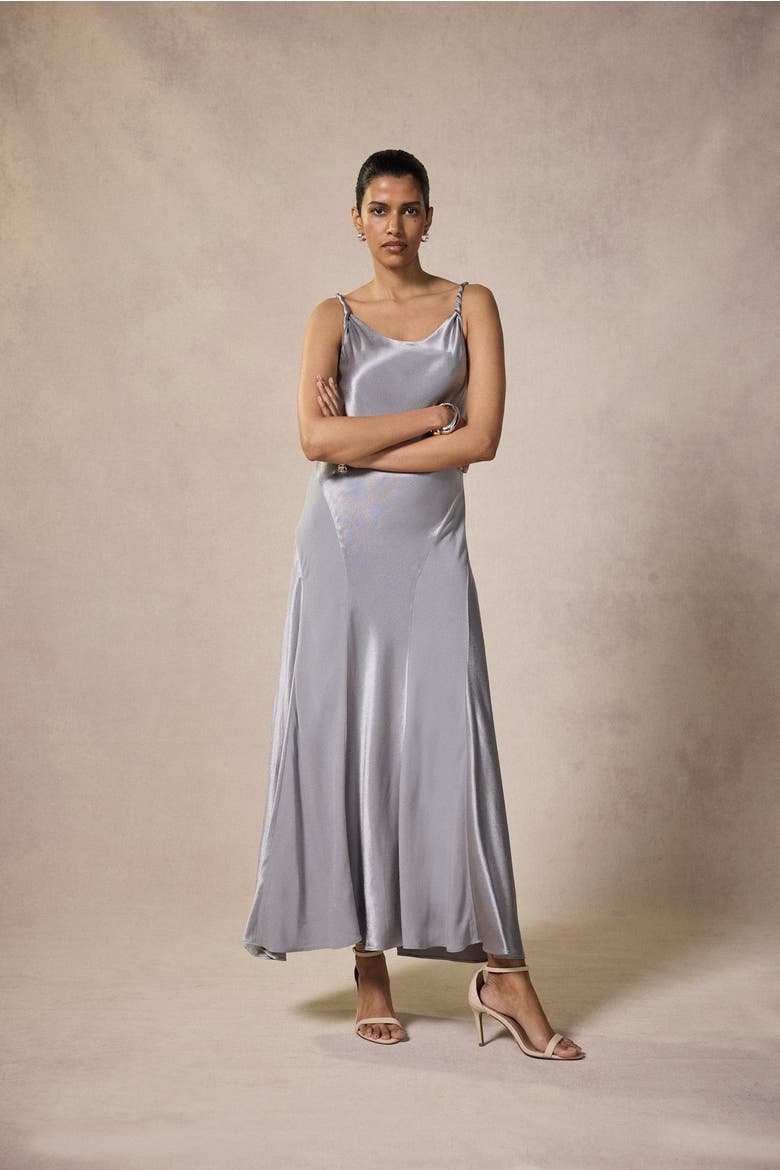 Metallic Satin Midi Slip Dress, Alternate, color, Grey