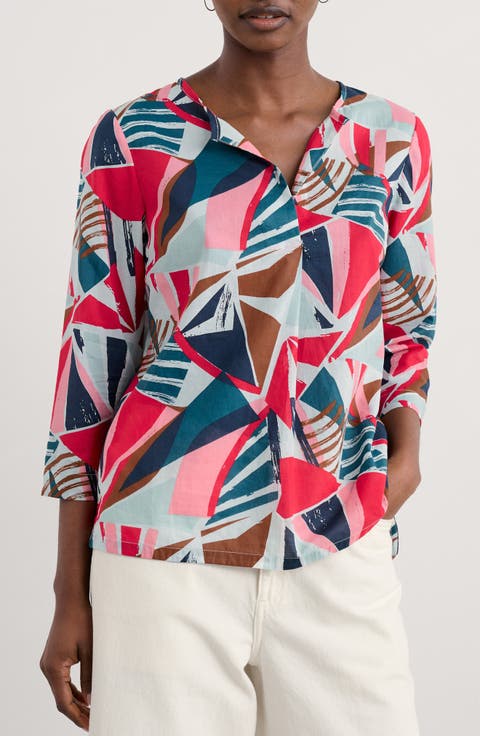 Watercolor Sketch Print Organic Cotton Popover Top