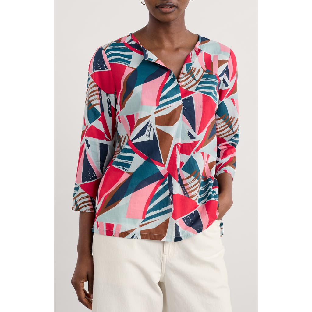 Shop Seasalt Cornwall Watercolor Sketch Print Organic Cotton Popover Top In Spinnaker Sails Chalk