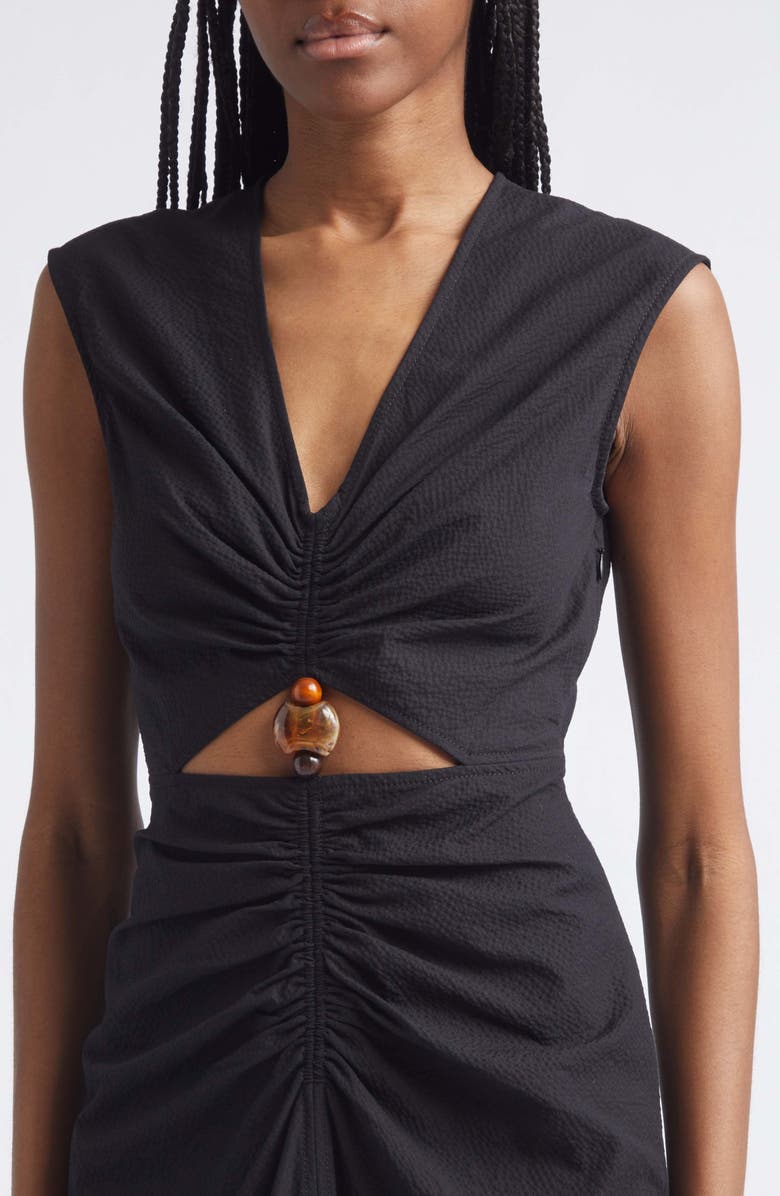 Veronica Beard Marisabel Bead Cutout Detail Stretch Cotton Dress, Alternate, color, Black