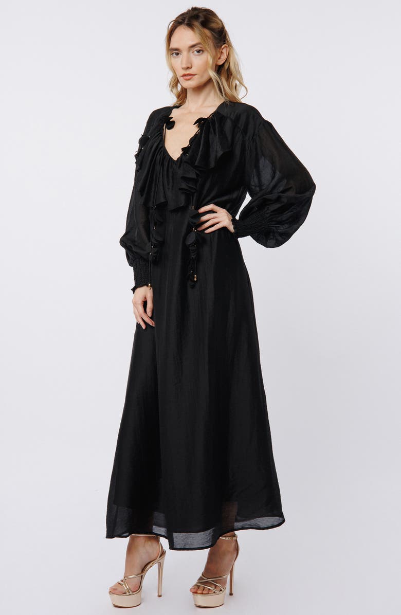 CIEBON Kiyelle Ruffle Long Sleeve Maxi Dress, Alternate, color, Black