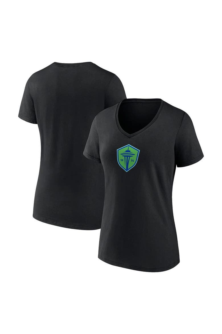 Women's Fanatics Branded  Black Seattle Sounders FC  Primary Logo V-Neck T-Shirt, Alternate, color, Black