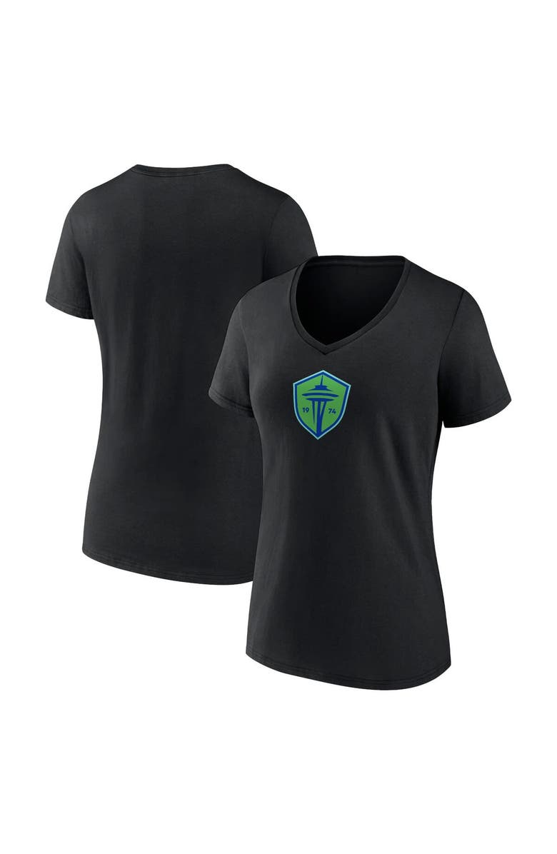 FANATICS Women's Fanatics Branded Black Seattle Sounders FC Primary Logo V-Neck T-Shirt, Alternate, color,