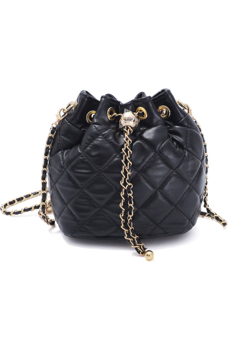 Adornia Cushion Quilt Drawstring Bucket Bag, Main, color, Black