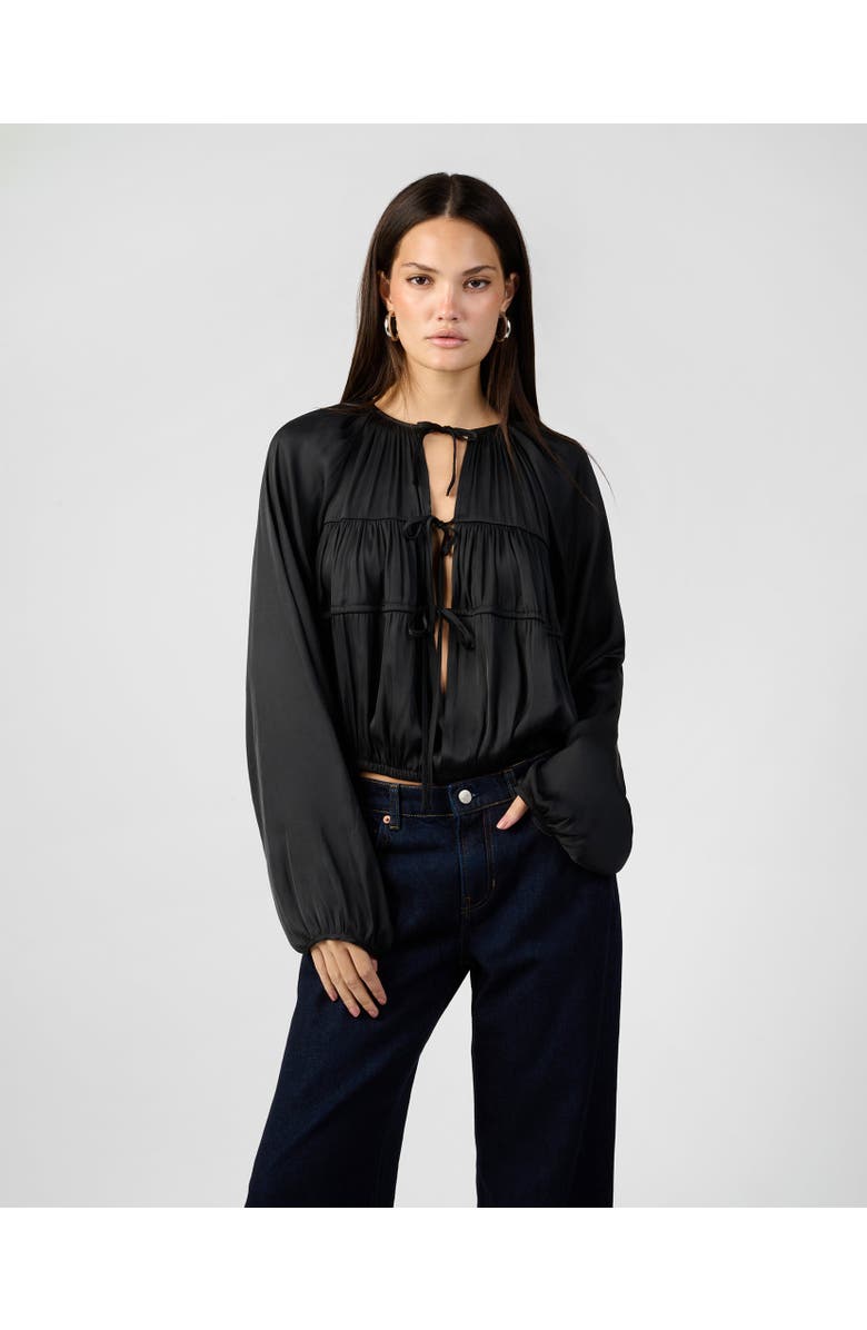 WeWoreWhat Cocoon Sleeve Front Tie Top, Main, color, Black