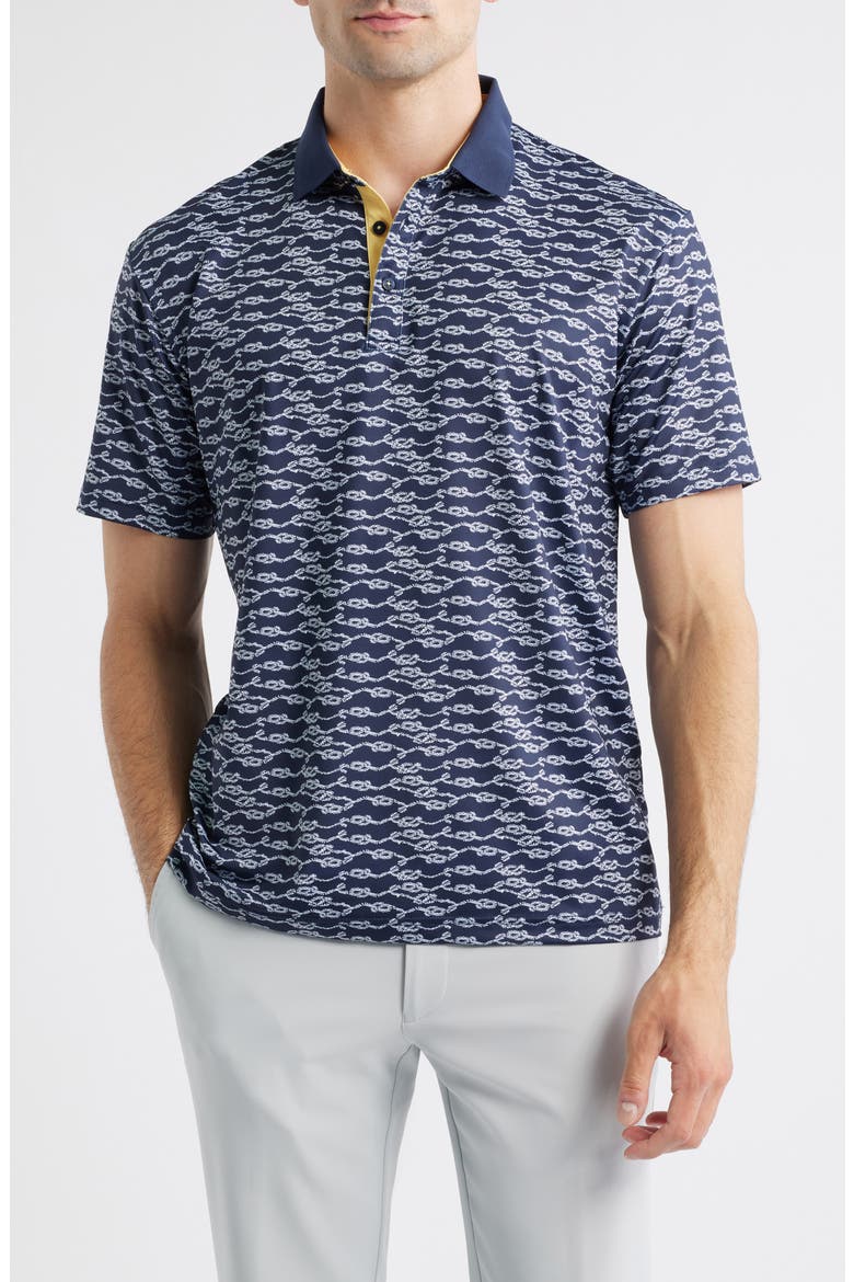 Bowline Rope Print Performance Golf Polo, Main, color, NAVY