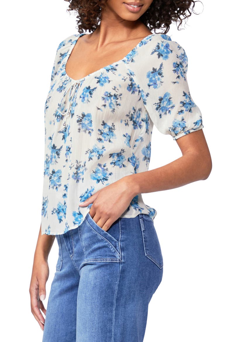 Franciska Floral Print Silk Top, Alternate, color, NUDE CREAM/ BLUEBELL