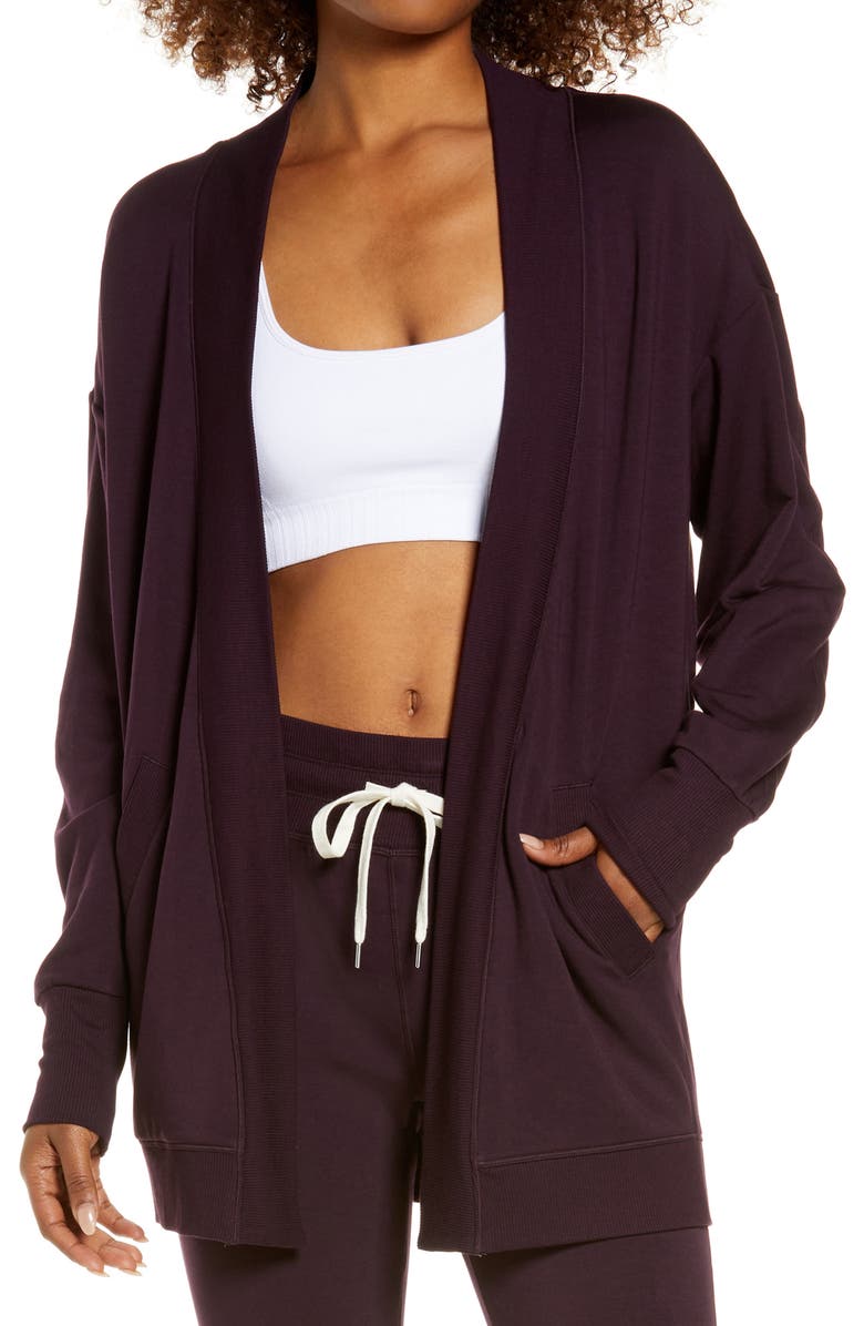Zella Peaceful Fleece Open Front Cardigan, Main, color,