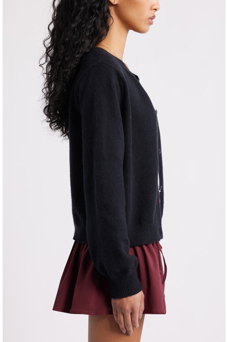 Crewneck Cotton Blend Cardigan, Alternate, color, BLACK