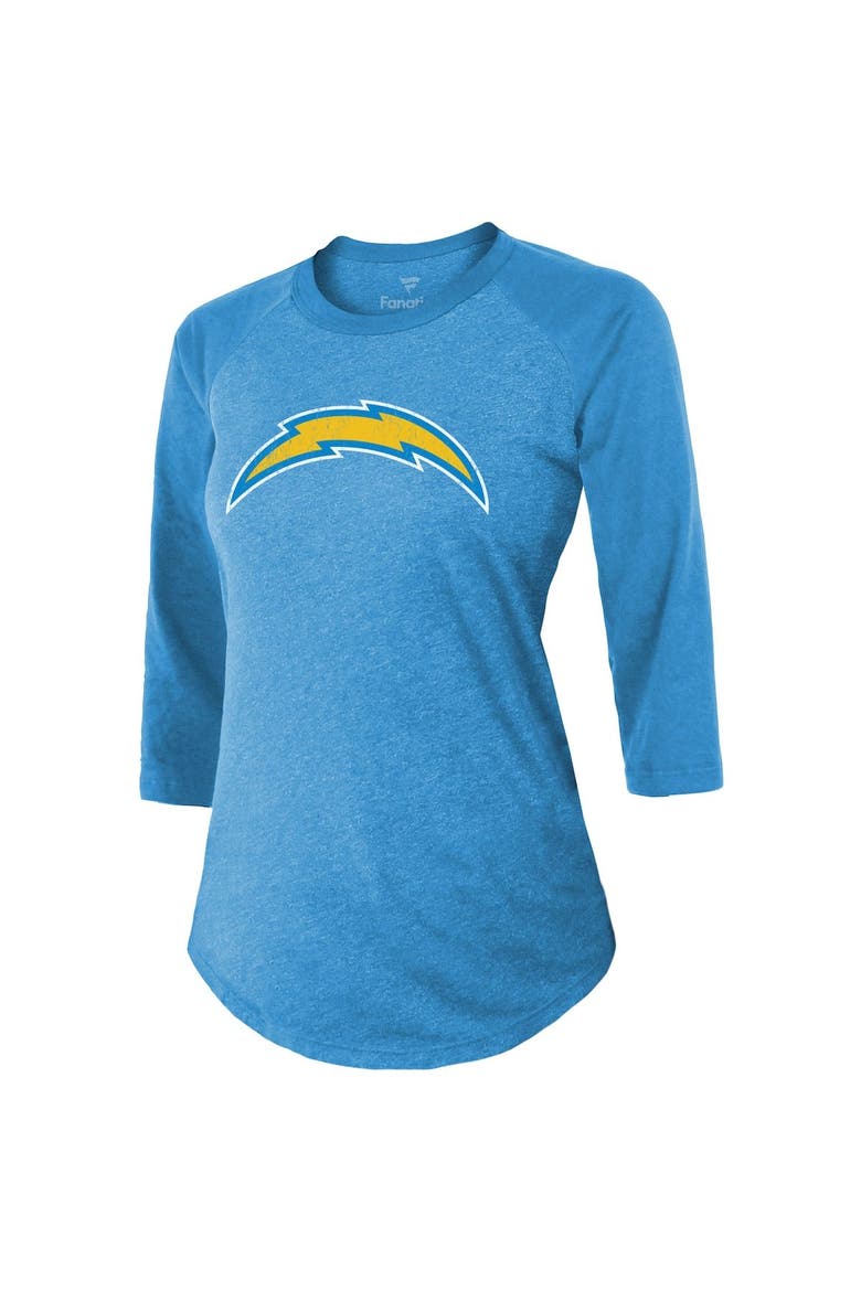 Women's Majestic Threads Justin Herbert Powder Blue Los Angeles Chargers Player Name & Number Tri-Blend 3/4-Sleeve Fitted T-Shirt, Alternate, color, POWDER BLUE