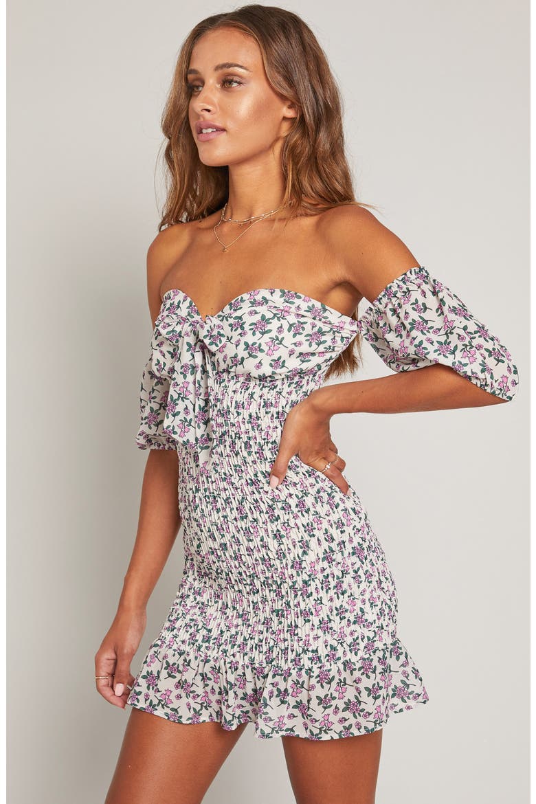 Garden Party Off the Shoulder Minidress, Alternate, color, IVORY PINK FLORAL