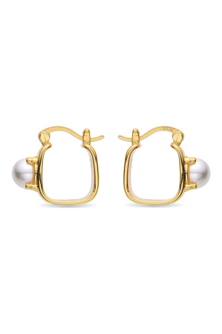 Valentine Imitation Pearl Huggie Hoop Earrings, Alternate, color, GOLD