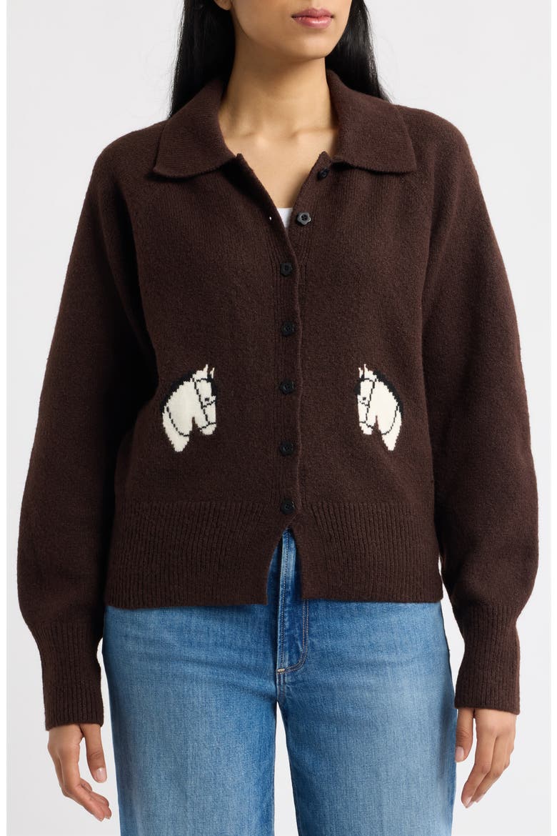Horse Cardigan Sweater, Alternate, color, CHOCOLATE/ IVORY