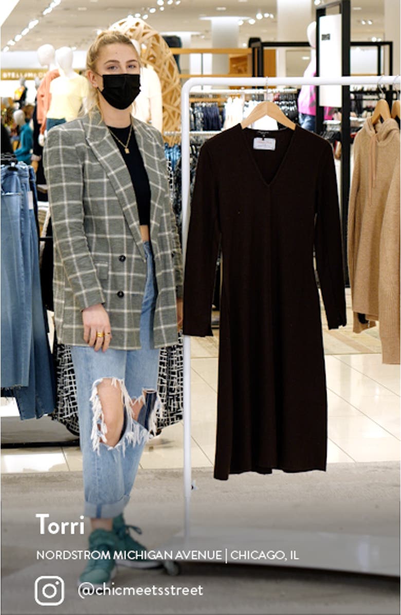 Yan V-Neck Long Sleeve Wool Dress, sales video thumbnail