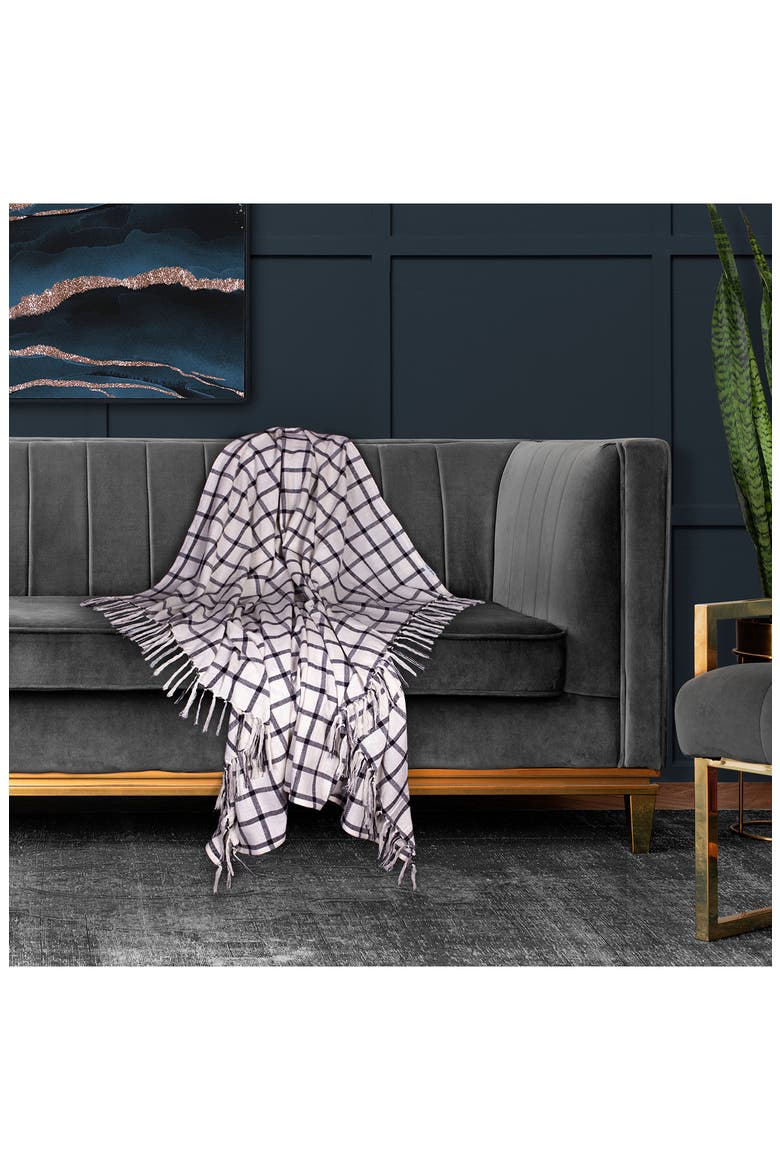Katja Grid Cotton Throw Blanket, Alternate, color, CHARCOAL/ WHITE
