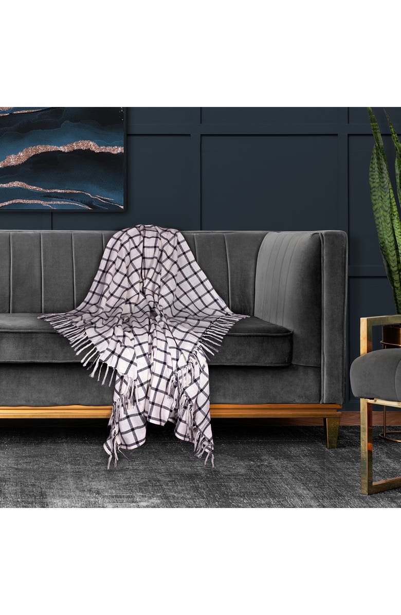 PARKLAND COLLECTION Katja Grid Cotton Throw Blanket, Alternate, color, Charcoal/ White