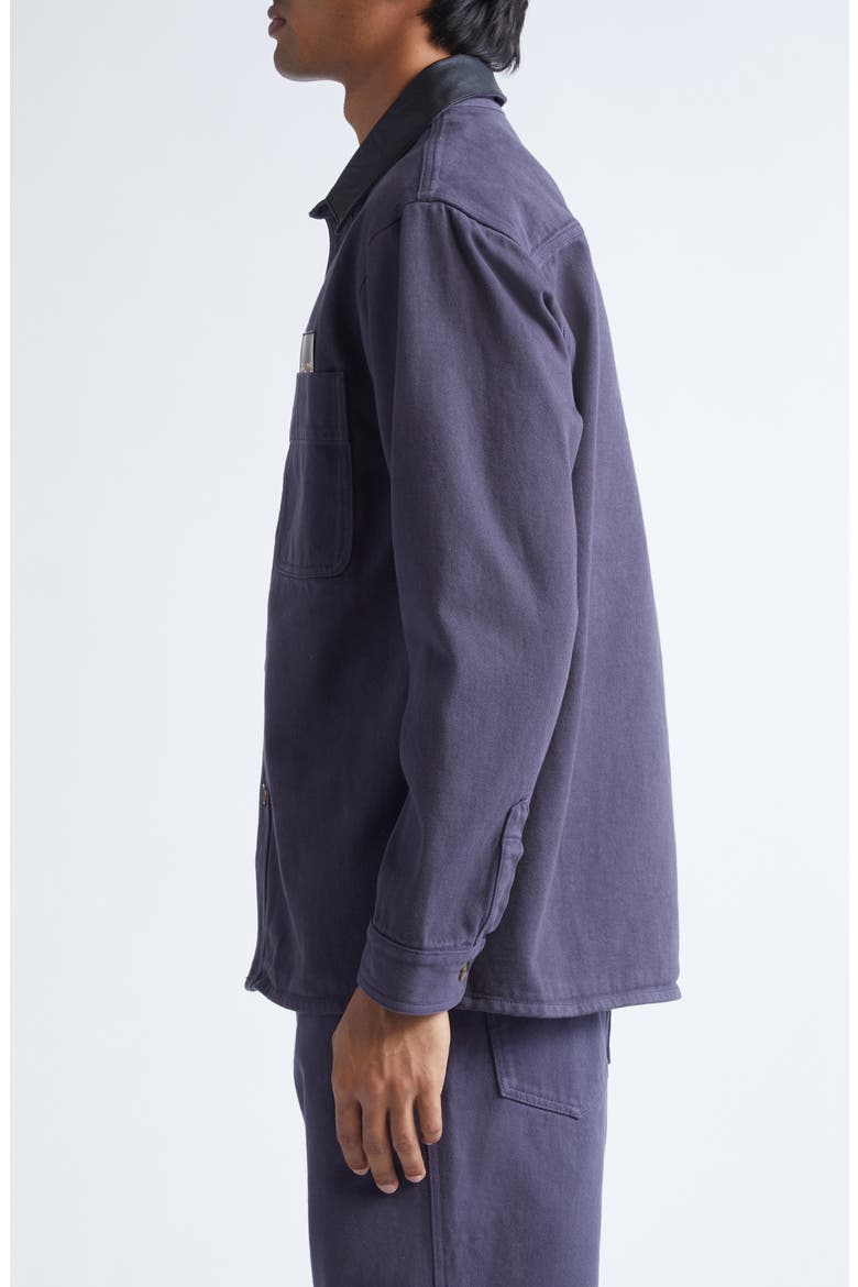 Leather Collar Twill Overshirt, Alternate, color, DARK BLUE