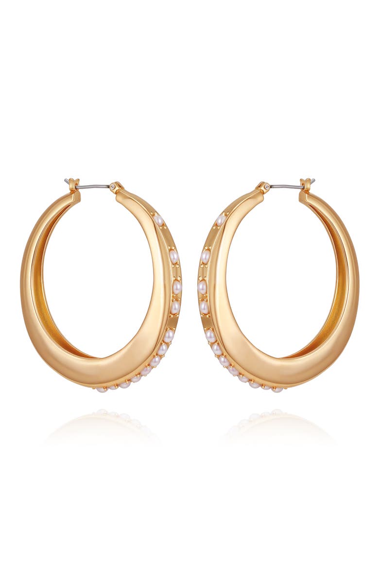 Imitation Pearl Hoop Earrings, Main, color, GOLD
