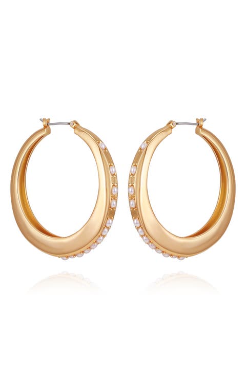 Imitation Pearl Hoop Earrings
