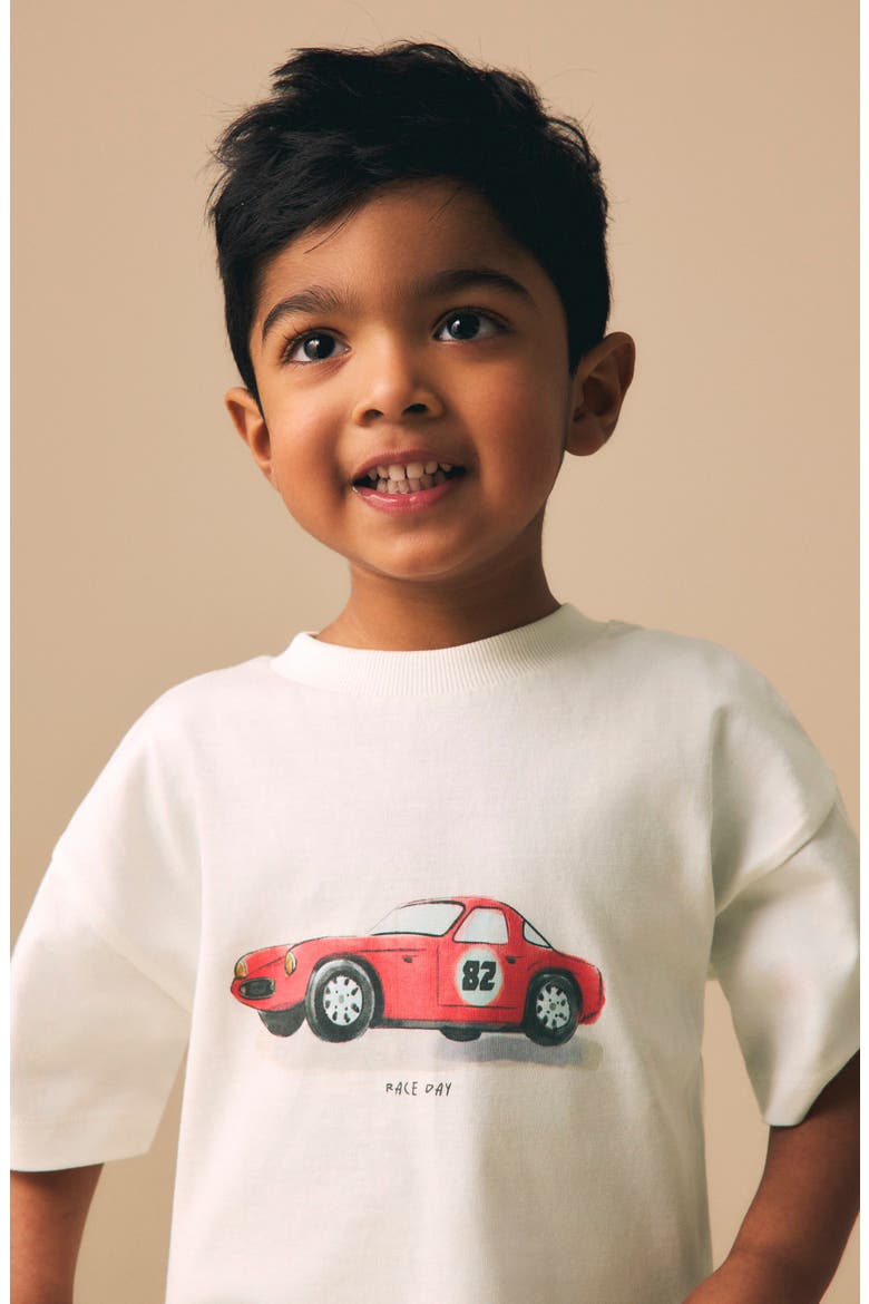 Kids' Race Car Graphic T-Shirt, Alternate, color, WHITE