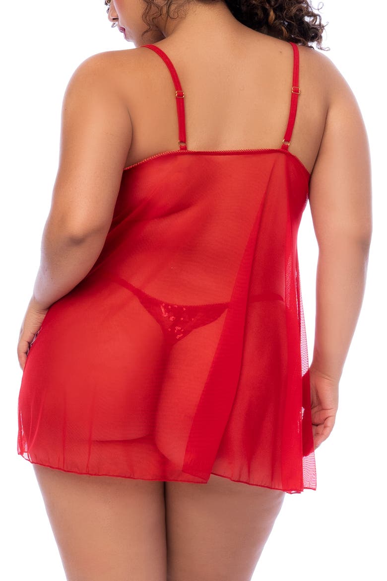 Sequin Lace Split Babydoll Chemise, Alternate, color, RED