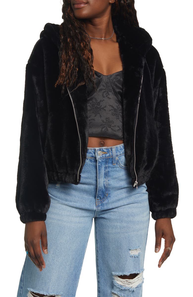 BP. Hooded Faux Fur Jacket, Main, color, 