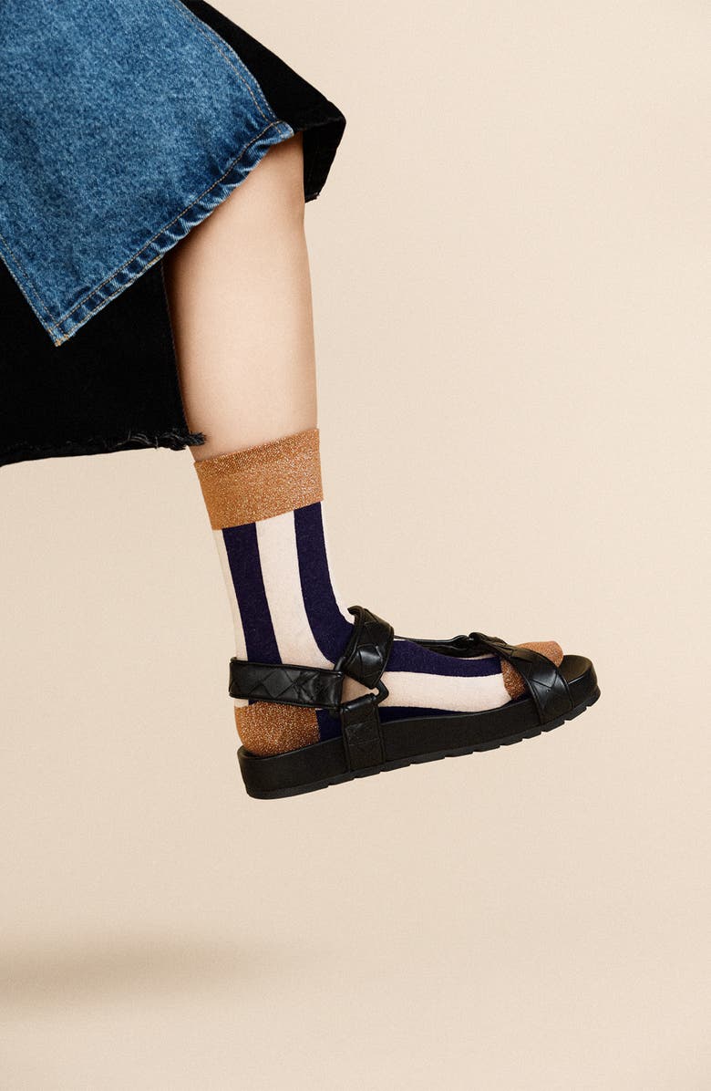 Hansel From Basel Buro Metallic Stripe Crew Socks, Alternate, color,