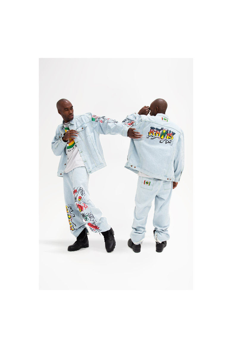 Oversize Denim Graffiti Jacket, Alternate, color, Ice Blue