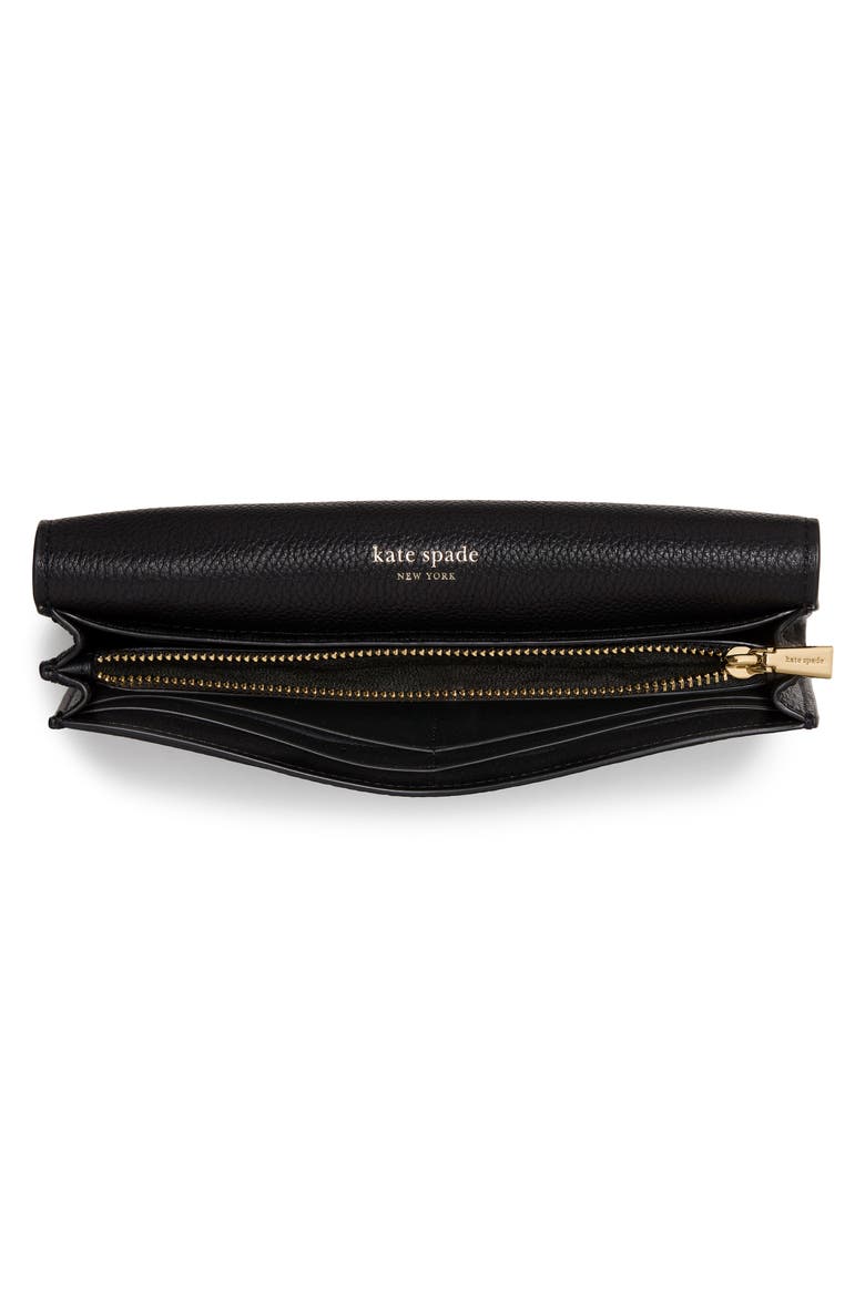 deco large pebbled leather flat wallet, Alternate, color, BLACK