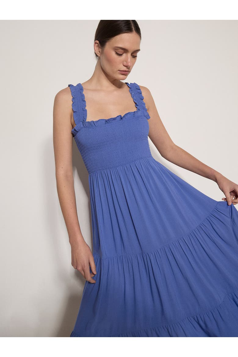 Slub Smock Tiered Midi Dress, Alternate, color, Purple