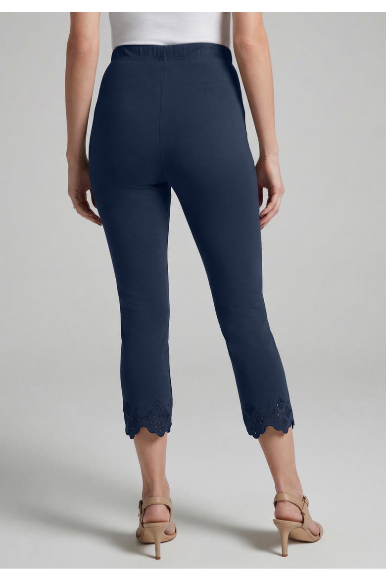 Stretch Cotton Eyelet Capri Legging, Alternate, color, NAVY FLORAL EYELET