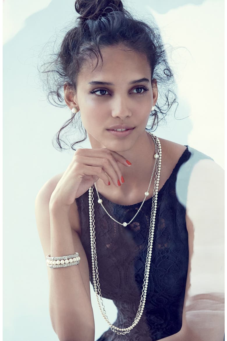 'Luna' Pearl Station Necklace, Alternate, color, SILVER/ PEARL