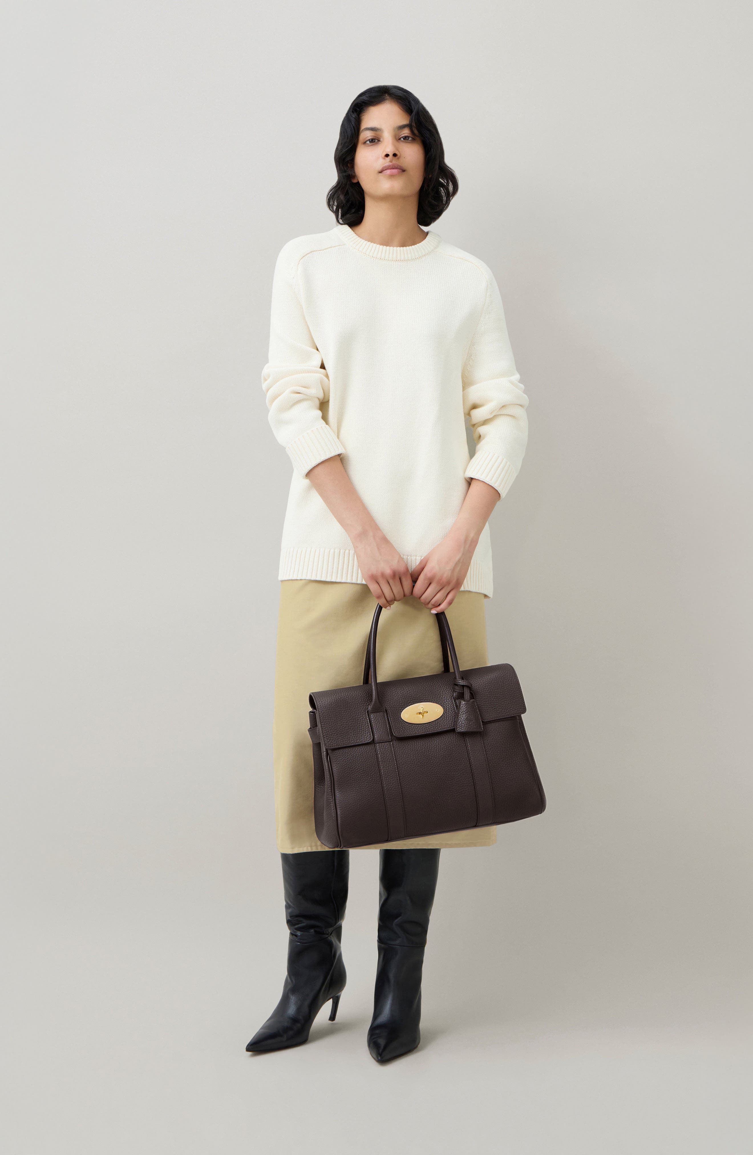 Mulberry Bayswater Leather Satchel, Alternate, color, Ebony