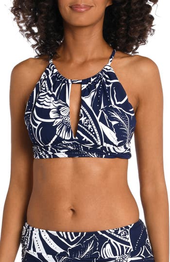 Shop La Blanca Playa Ruched Keyhole Cutout Bikini Top In Indigo