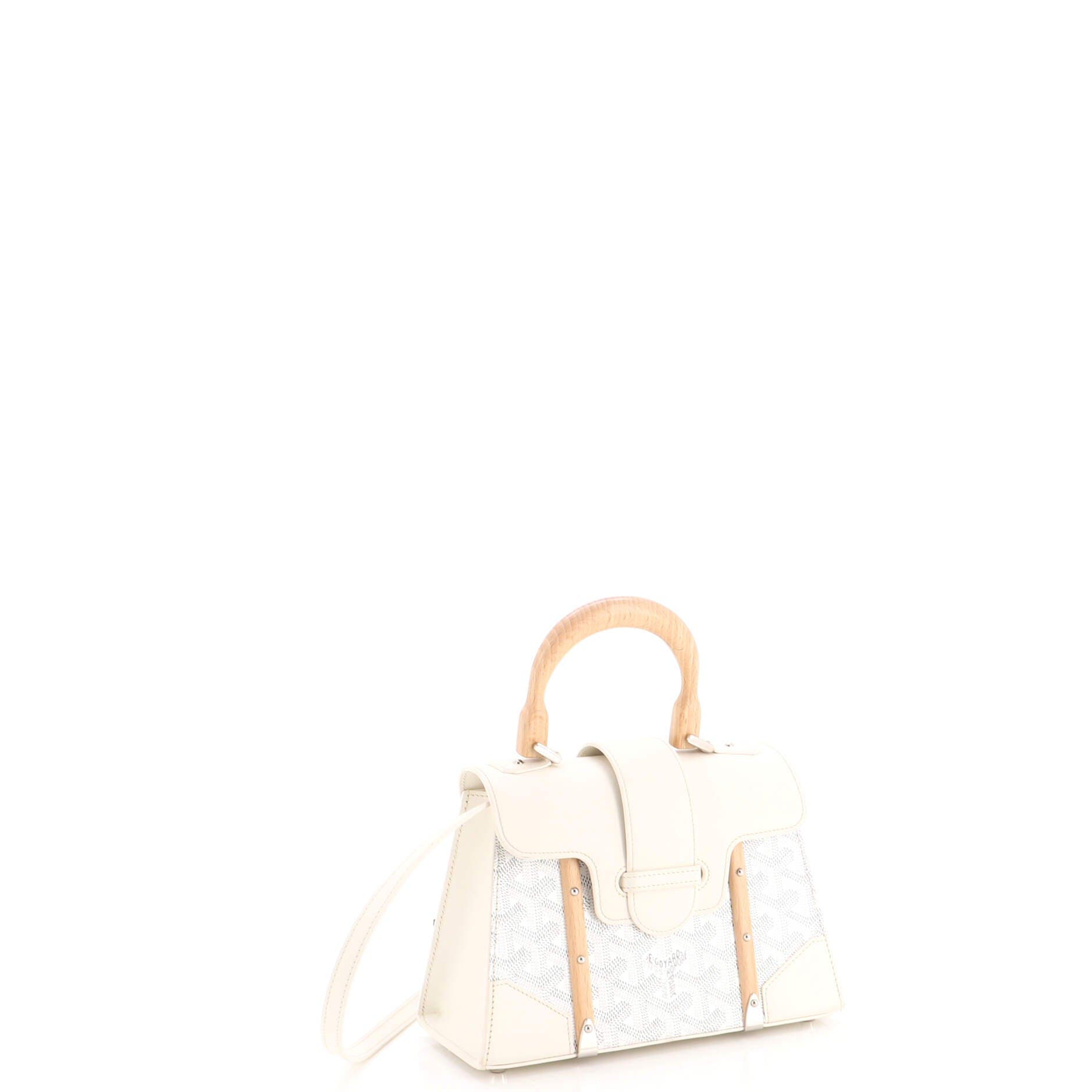Structured Saigon Top Handle Bag Coated Canvas with Leather Mini, Alternate, color, White